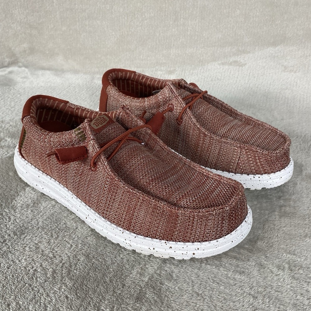 Hey Dude Wally Stretch Sox Mens Loafer Slip On Size 7 Burnt Red Knit Shoes